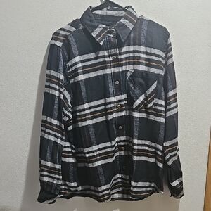 Plaid Button-Up Shirt - Black and Brown